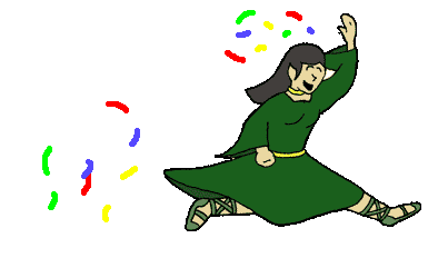 Pzamdriel running and throwing confetti